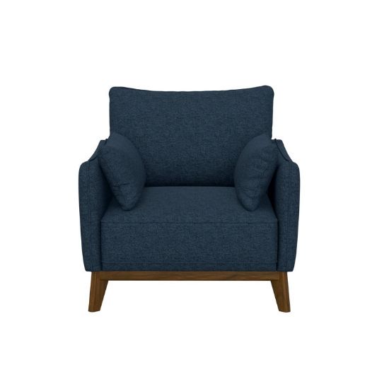 Mid-Century Modern Navy Accent Chair with Walnut Wood Frame