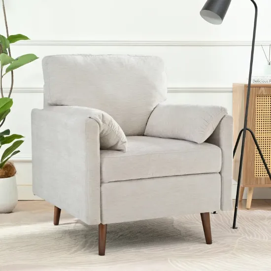 Modern Chenille Armchair with Folded Arms and Plush Cushions