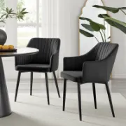 Set of 2 – Velvet Armchairs with Vertical Tufting and Metal Legs