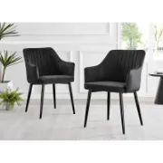 Set of 2 – Velvet Armchairs with Vertical Tufting and Metal Legs