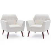 Modern Low-Profile Linen Armchair Set – 2 Pieces