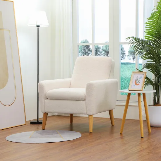 Fluffy Soft Accent Chair with Wooden Legs