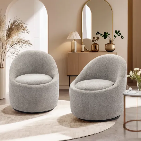 Modern Swivel Armchair with Curved Back (Set of 2)