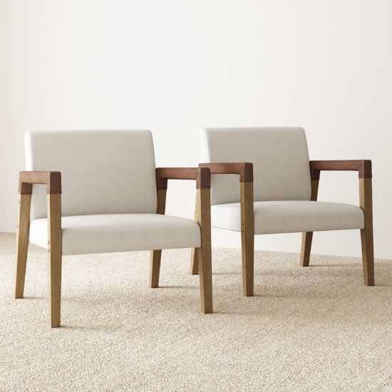 Elegant White Linen Accent Chairs – Set of 2