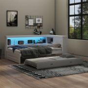 Solid Wood Daybed with Pull-Out Trundle, USB Charging Ports, and Built-In LED Lighting