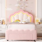 Kids’ Upholstered LED Bed with Storage Drawer and Adjustable Headboard