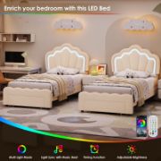 Kids’ Upholstered LED Bed with Storage Drawer and Adjustable Headboard