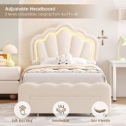Kids’ Upholstered LED Bed with Storage Drawer and Adjustable Headboard