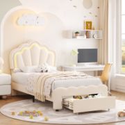 Kids’ Upholstered LED Bed with Storage Drawer and Adjustable Headboard