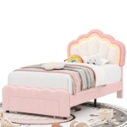 Kids’ Upholstered LED Bed with Storage Drawer and Adjustable Headboard