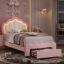 Kids’ Upholstered LED Bed with Storage Drawer and Adjustable Headboard