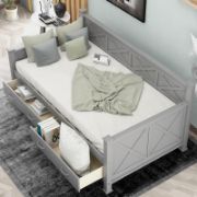 Twin Size Daybed with 2 Large Storage Drawers and Rustic X Frame Design