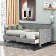 Twin Size Daybed with 2 Large Storage Drawers and Rustic X Frame Design