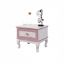 Minimalist White and Pink Lined Nightstand for Kids