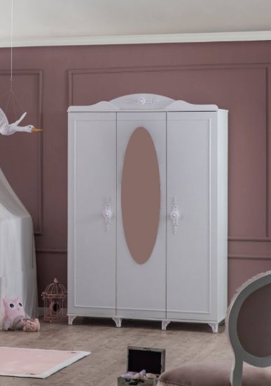 All-White Classic Wardrobe with Mirror for Children