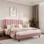 Upholstered Bed with Velvet and Striped Headboard
