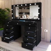 Premium Vanity Table with Bluetooth Speakers, 11 Drawers, and LED Light Mirror