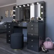 Premium Vanity Table with Bluetooth Speakers, 11 Drawers, and LED Light Mirror