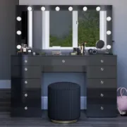 Premium Vanity Table with Bluetooth Speakers, 11 Drawers, and LED Light Mirror