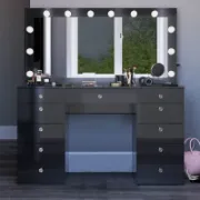 Premium Vanity Table with Bluetooth Speakers, 11 Drawers, and LED Light Mirror