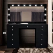 Premium Vanity Table with Bluetooth Speakers, 11 Drawers, and LED Light Mirror