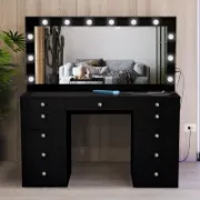 Premium Vanity Table with Bluetooth Speakers, 11 Drawers, and LED Light Mirror