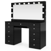 Premium Vanity Table with Bluetooth Speakers, 11 Drawers, and LED Light Mirror