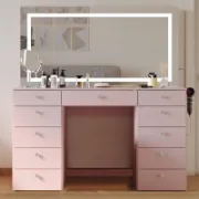 Premium Vanity Table with Bluetooth Speakers, 11 Drawers, and LED Light Mirror