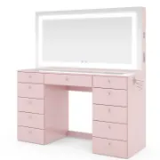 Premium Vanity Table with Bluetooth Speakers, 11 Drawers, and LED Light Mirror
