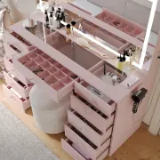 Premium Vanity Table with Bluetooth Speakers, 11 Drawers, and LED Light Mirror