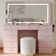 Premium Vanity Table with Bluetooth Speakers, 11 Drawers, and LED Light Mirror