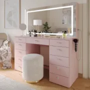 Premium Vanity Table with Bluetooth Speakers, 11 Drawers, and LED Light Mirror