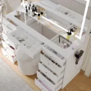 Premium Vanity Table with Bluetooth Speakers, 11 Drawers, and LED Light Mirror