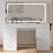 Premium Vanity Table with Bluetooth Speakers, 11 Drawers, and LED Light Mirror
