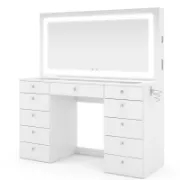 Premium Vanity Table with Bluetooth Speakers, 11 Drawers, and LED Light Mirror