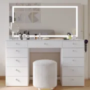 Premium Vanity Table with Bluetooth Speakers, 11 Drawers, and LED Light Mirror