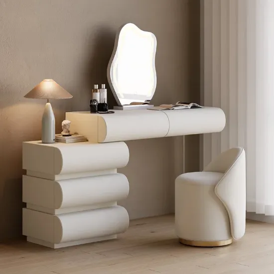 Modern Makeup Vanity Set with Stool & LED Mirror
