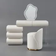Modern Makeup Vanity Set with Stool & LED Mirror