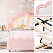 Kids’ Upholstered LED Bed with Storage Drawer and Adjustable Headboard