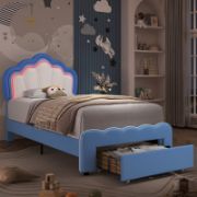 Kids’ Upholstered LED Bed with Storage Drawer and Adjustable Headboard