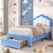 Kids’ Upholstered LED Bed with Storage Drawer and Adjustable Headboard