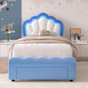 Kids’ Upholstered LED Bed with Storage Drawer and Adjustable Headboard