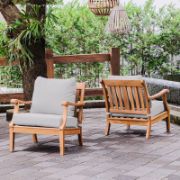 Set of 2 Teak Patio Lounge Chairs with Water-Resistant Cushions
