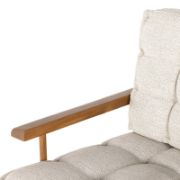 Wide-Leg Teak Outdoor Chair with Slatted Frame and Tufted Cushion