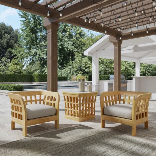Solid Teak Outdoor Lounge Chair with Cushion