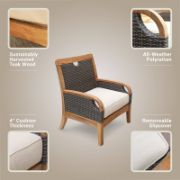 Solid Teak and Wicker Outdoor Club Chair with Neutral Cushion