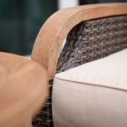 Solid Teak and Wicker Outdoor Club Chair with Neutral Cushion