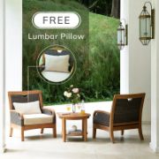 Solid Teak and Wicker Outdoor Club Chair with Neutral Cushion