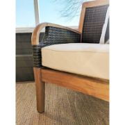Solid Teak and Wicker Outdoor Club Chair with Neutral Cushion