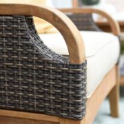 Solid Teak and Wicker Outdoor Club Chair with Neutral Cushion